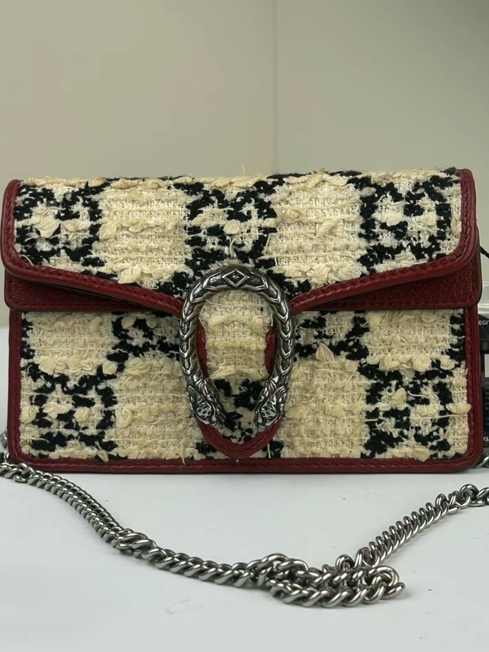Pre-owned GUCCI Dionysus Super Mini Tweed & Leather Crossbody Bag 866